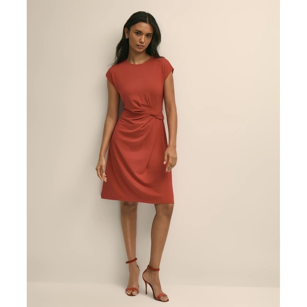 Brooks Brothers Jersey Cap-Sleeve Twisted-Detail Dress Red Large New With Tags